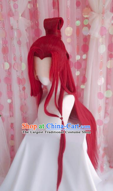 Chinese Traditional Hanfu Swordswoman Hairpieces Cosplay Fairy Hair Accessories Ancient Princess Red Wigs Headwear