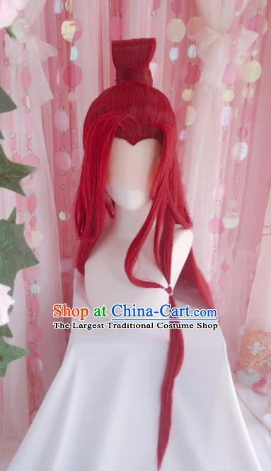 Chinese Traditional Hanfu Swordswoman Hairpieces Cosplay Fairy Hair Accessories Ancient Princess Red Wigs Headwear