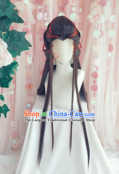 Handmade China Ancient Chivalrous Male Headdress Cosplay Swordsman Brown Wigs Traditional Puppet Show Knight Xia Puti Hairpieces