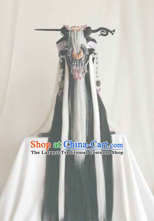 Chinese Traditional Puppet Show Demon Queen Hairpieces Cosplay Goddess Hair Accessories Ancient Empress Wigs and Hair Crown Headwear
