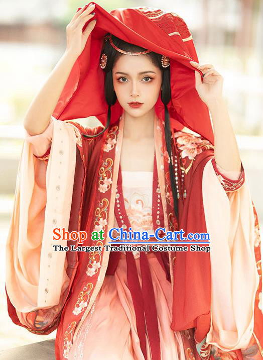 China Ancient Princess Garment Costumes Tang Dynasty Wedding Historical Clothing Traditional Bride Red Hanfu Dress Apparels