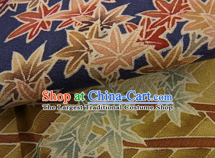 Japan Male Garment Costume Traditional Tsukesage Kimono Clothing Classical Maple Leaf Pattern Blue Yukata Robe