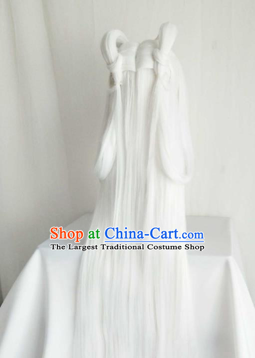 Chinese Traditional Puppet Show Young Lady Hairpieces Cosplay Fairy Princess Hair Accessories Ancient Goddess White Wigs Headwear