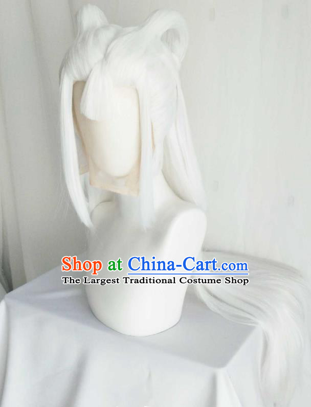 Chinese Traditional Puppet Show Young Lady Hairpieces Cosplay Fairy Princess Hair Accessories Ancient Goddess White Wigs Headwear