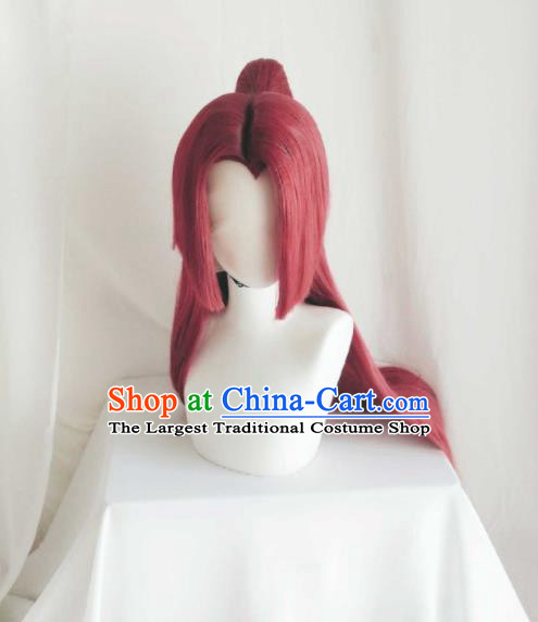 Handmade China Traditional Puppet Show Hero Hairpieces Ancient Young General Headdress Cosplay Swordsman Red Wigs