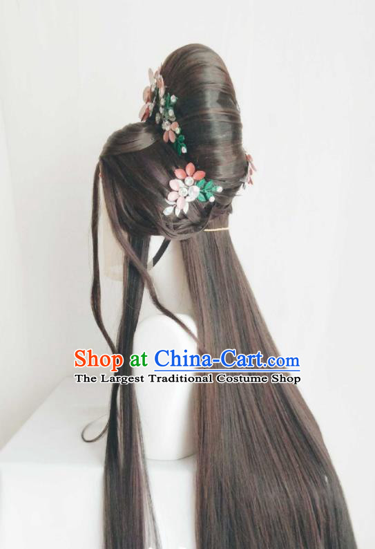 Chinese Ancient Court Beauty Brown Wigs Headwear Traditional Puppet Show Li Jianshi Hairpieces Cosplay Goddess Queen Hair Accessories
