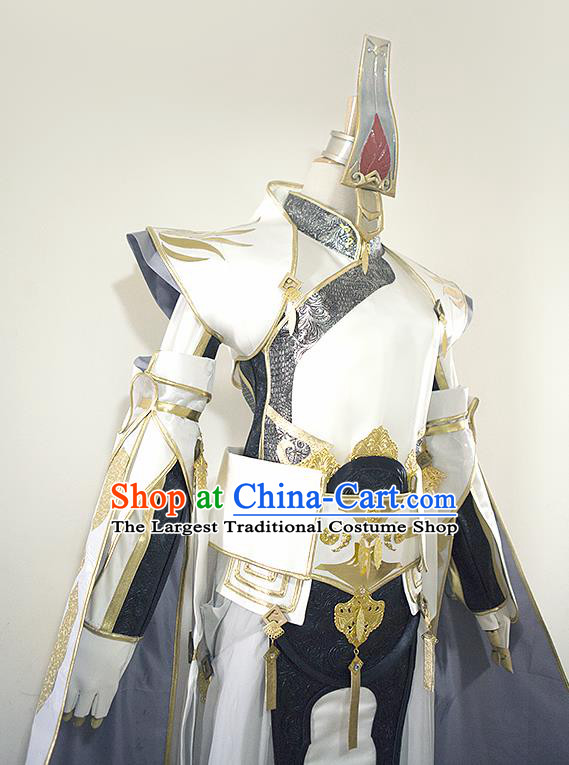 Custom China Game Online Warrior Clothing Ancient Swordsman Garment Costumes Cosplay General White Outfits