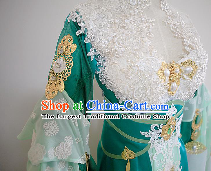Top Chinese Ancient Swordswoman Clothing Traditional Game Role Young Beauty Blue Dress Apparels Cosplay Female Knight Garment Costumes