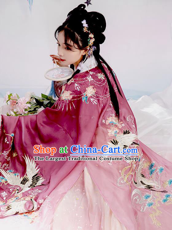 China Traditional Embroidered Purple Hanfu Dress Apparels Ancient Palace Beauty Garment Costumes Song Dynasty Imperial Consort Historical Clothing
