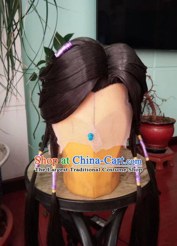 China Cosplay Female Knight Hairpieces Ancient Fairy Wigs Traditional Puppet Show Swordswoman Hair Accessories