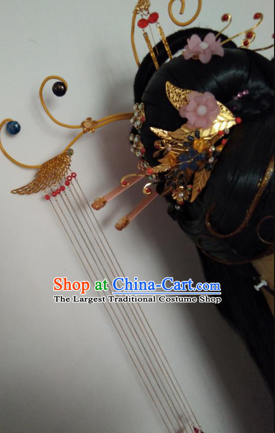 China Traditional Puppet Show Swordswoman Geng Qiulu Hair Accessories Cosplay Female Knight Hairpieces Ancient Fairy Princess Wigs