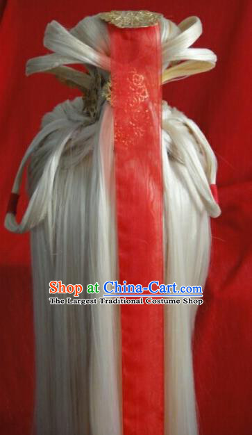 Chinese Traditional Cosplay Prince Golden Wigs Hairpieces Ancient Emperor Periwig Hair Accessories Handmade Puppet Show Feng Piaopiao Headdress