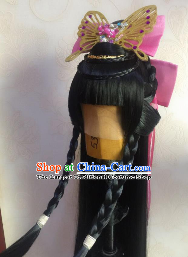 China Traditional Puppet Show Feng Cailing Hair Accessories Cosplay Fairy Princess Hairpieces Ancient Young Lady Wigs and Hair Crown