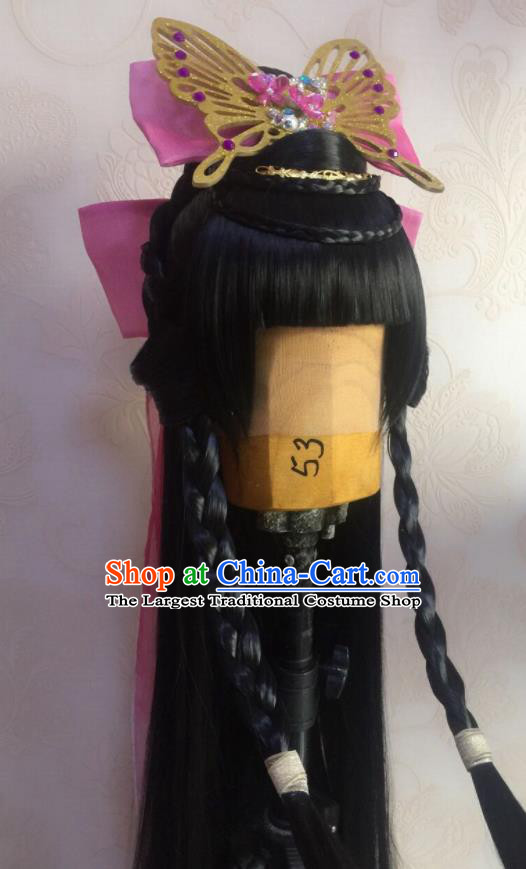 China Traditional Puppet Show Feng Cailing Hair Accessories Cosplay Fairy Princess Hairpieces Ancient Young Lady Wigs and Hair Crown