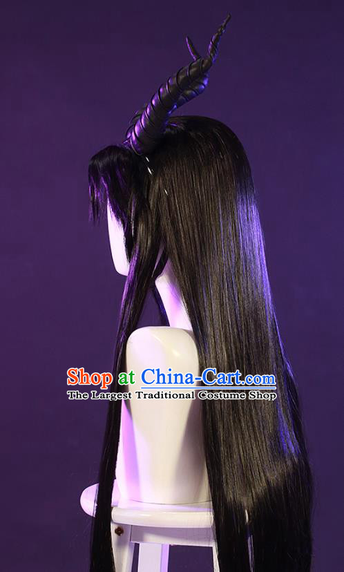 Chinese Ancient Swordsman Periwig Hair Accessories Handmade Cosplay Demon King Headdress Traditional Young Knight Black Wigs Hairpieces