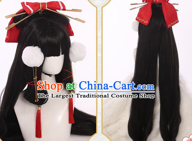 Handmade Traditional Game Young Lady Hair Accessories Cosplay Fairy Hairpieces Snow Woman Black Wigs