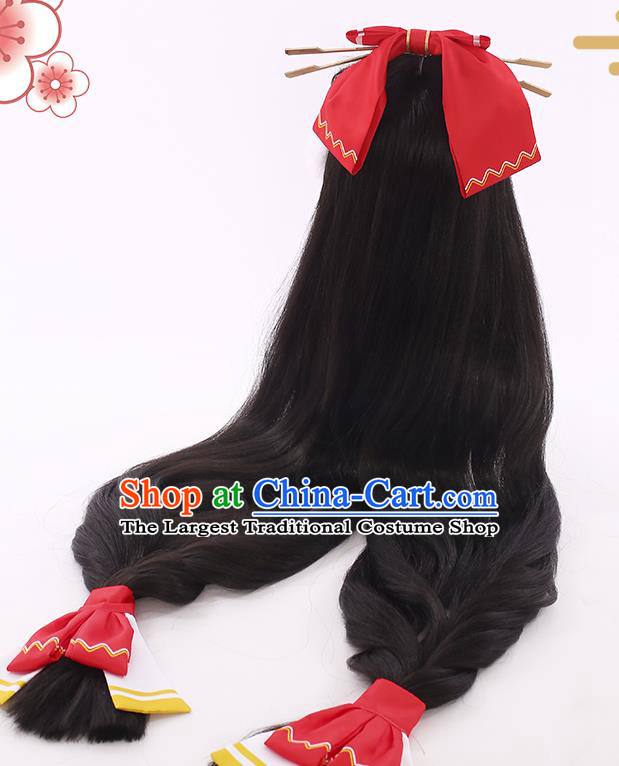 Handmade Traditional Game Young Lady Hair Accessories Cosplay Fairy Hairpieces Snow Woman Black Wigs