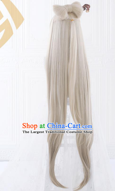 Handmade Moon Goddess Beige Wigs Traditional Game Young Lady Hair Accessories Cosplay Fairy Hairpieces