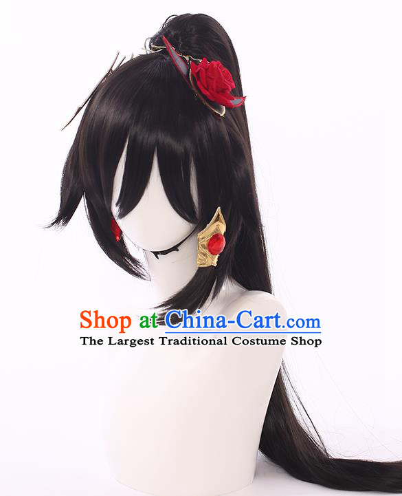 Handmade Traditional Game Princess Hair Accessories Cosplay Fairy Hairpieces Demon Woman Black Wigs