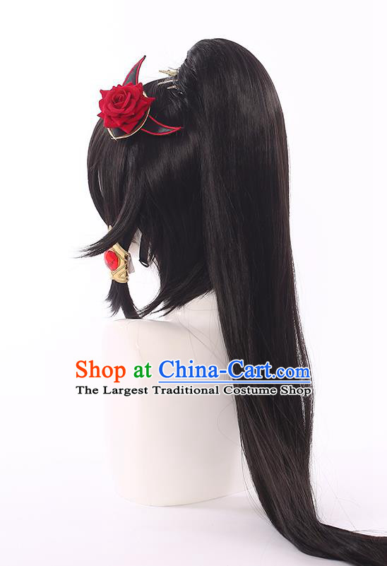 Handmade Traditional Game Princess Hair Accessories Cosplay Fairy Hairpieces Demon Woman Black Wigs