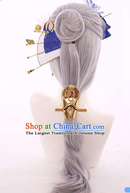 Handmade Demon Angel Grey Wigs Traditional Game Princess Hair Accessories Cosplay Fairy Hairpieces