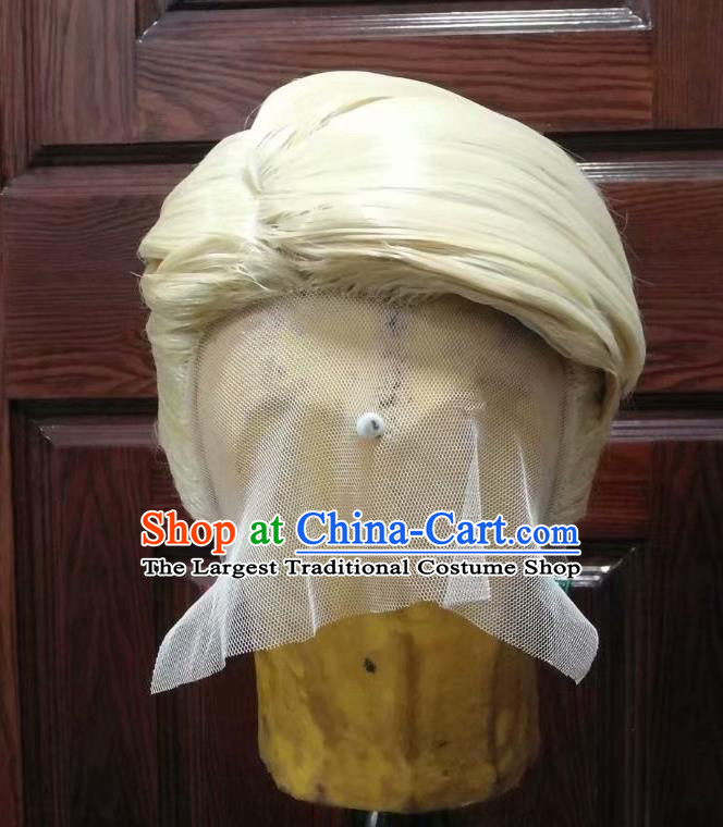Chinese Ancient Young Hero Periwig Hair Accessories Handmade Cosplay Swordsman Headdress Traditional Puppet Show Golden Wigs Hairpieces