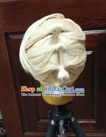 Chinese Ancient Young Hero Periwig Hair Accessories Handmade Cosplay Swordsman Headdress Traditional Puppet Show Golden Wigs Hairpieces