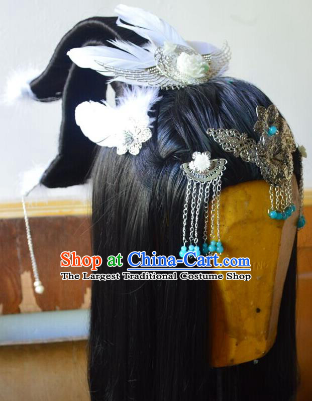 China Ancient Goddess Wigs Headdress Traditional Eternal Love Bai Qian Hair Accessories Cosplay Queen Hairpieces