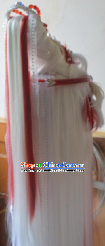 Chinese Ancient Young Hero Periwig Hair Accessories Handmade Cosplay Swordsman Headdress Traditional Puppet Show King White Wigs Hairpieces