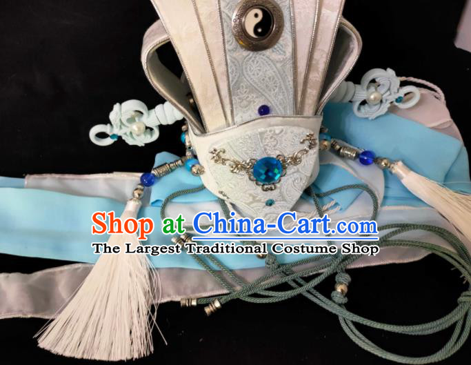 Chinese Handmade Cosplay Taoist Priest Headdress Traditional Puppet Show Swordsman Hairdo Crown Ancient Prince Hair Accessories