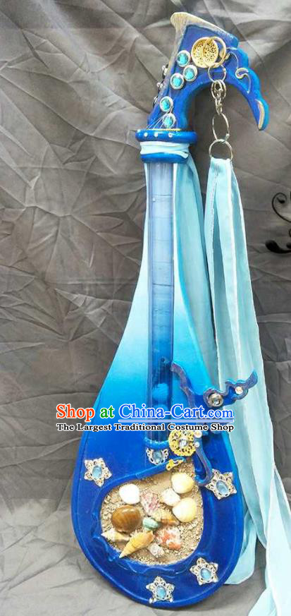 Custom Chinese Cosplay Performance Blue Shell Lute Puppet Show Pipa Props Handmade Swordsman Accessories
