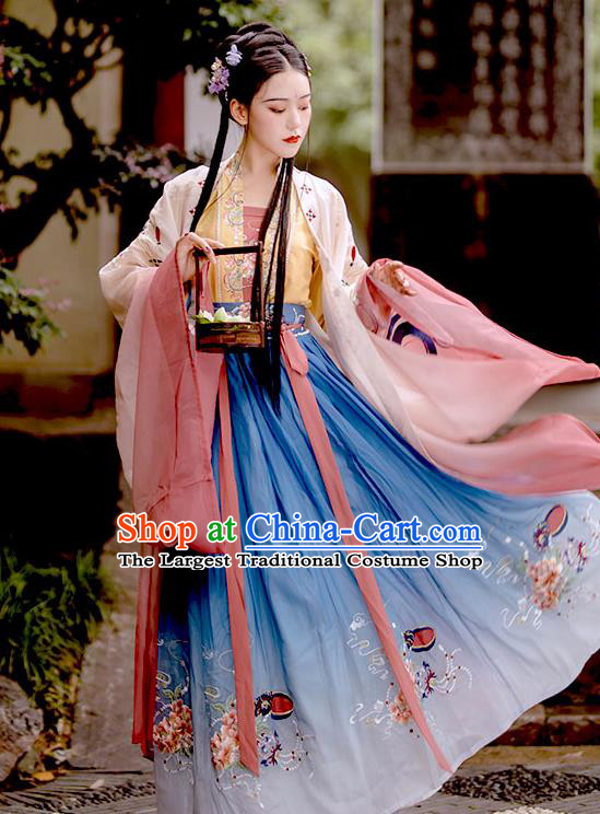 China Ancient Royal Princess Garment Costumes Song Dynasty Imperial Consort Hanfu Dress Apparels Traditional Young Woman Historical Clothing Complete Set