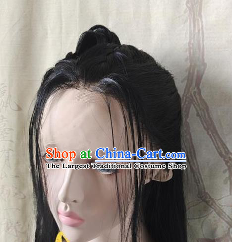 China Cosplay Female Knight Gu Xiang Front Lace Wigs Headwear Ancient Swordswoman Hairpieces Traditional Song Dynasty Young Lady Hair Accessories