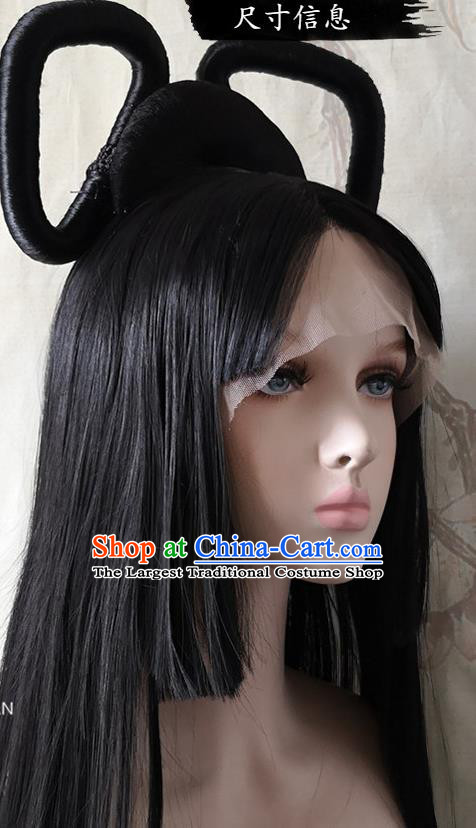 China Ancient Palace Lady Hairpieces Traditional Classical Dance Hair Accessories Cosplay Imperial Consort Front Lace Wigs Headwear