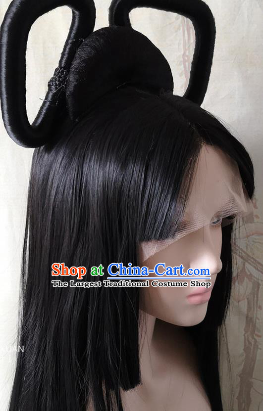China Ancient Palace Lady Hairpieces Traditional Classical Dance Hair Accessories Cosplay Imperial Consort Front Lace Wigs Headwear