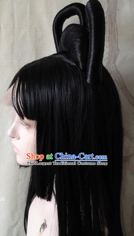 China Ancient Palace Lady Hairpieces Traditional Classical Dance Hair Accessories Cosplay Imperial Consort Front Lace Wigs Headwear