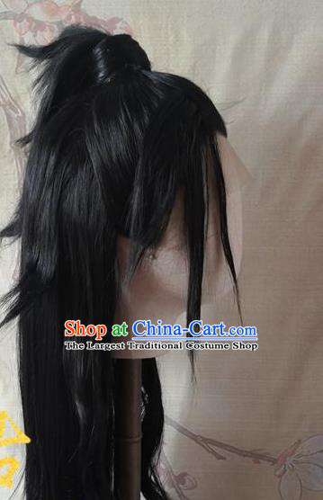 Chinese Jin Dynasty Young Childe Front Lace Wigs Headdress Ancient Swordsman Hair Accessories Handmade Cosplay Taoist Priest Hairpieces