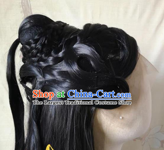 China Cosplay Palace Lady Front Lace Wigs Headwear Ancient Young Beauty Hairpieces Traditional Song Dynasty Princess Hair Accessories