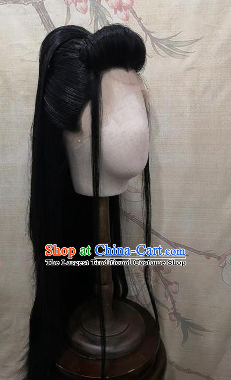 Chinese Ancient Knight Hair Accessories Handmade Cosplay Swordsman Dongfang Bubai Hairpieces Traditional Hanfu Front Lace Wigs Headdress
