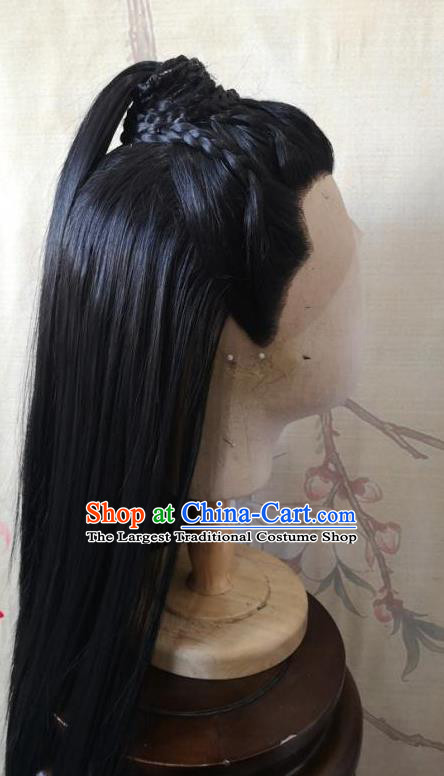Chinese Ancient Young Knight Hair Accessories Cosplay Swordsman Jin Guangyao Hairpieces Traditional Hanfu Handmade Front Lace Wigs Headdress
