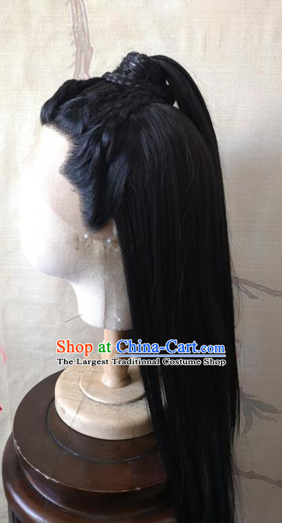 Chinese Ancient Young Knight Hair Accessories Cosplay Swordsman Jin Guangyao Hairpieces Traditional Hanfu Handmade Front Lace Wigs Headdress
