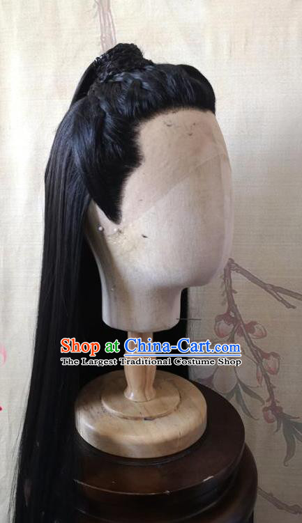 Chinese Ancient Young Knight Hair Accessories Cosplay Swordsman Jin Guangyao Hairpieces Traditional Hanfu Handmade Front Lace Wigs Headdress