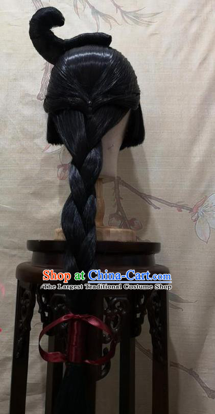 China Cosplay Fairy Front Lace Wigs Headwear Ancient Swordswoman Hairpieces Traditional Hanfu Hair Accessories