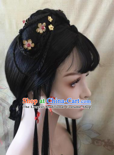 China Cosplay Noble Lady Wigs Headwear Ancient Princess Hairpieces Traditional Song Dynasty Young Woman Hair Accessories