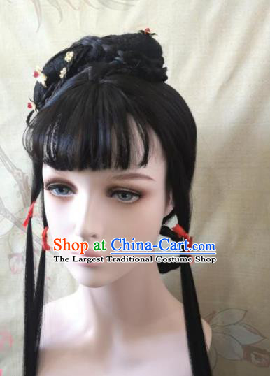 China Cosplay Noble Lady Wigs Headwear Ancient Princess Hairpieces Traditional Song Dynasty Young Woman Hair Accessories