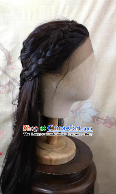 China Ancient Palace Princess Hairpieces Traditional Hanfu Young Beauty Hair Accessories Cosplay Xiao Feng Front Lace Wigs Headwear