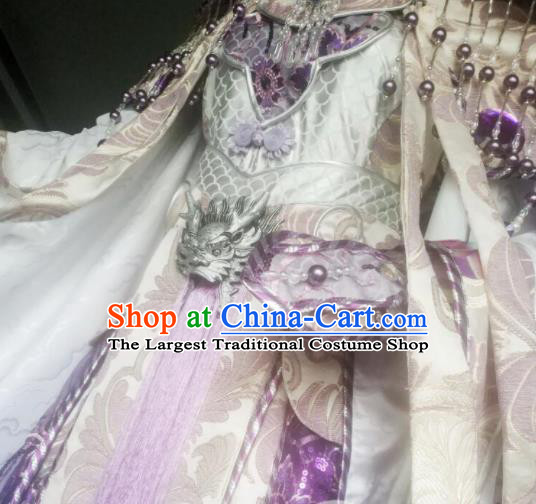 China Ancient Royal Highness Violet Robe Clothing Traditional Puppet Show King Garment Costumes Cosplay Swordsman Apparels