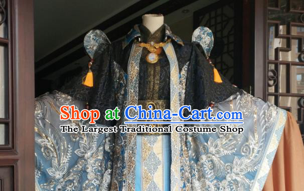 China Traditional Puppet Show Tan Wuyu Garment Costumes Cosplay Emperor Apparels Ancient Royal Highness Robe Clothing