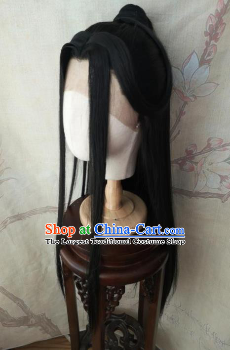 Chinese Cosplay Swordsman Hairpieces Traditional Drama Heaven Official Blessing Xie Lian Handmade Front Lace Wigs Headdress Ancient Prince Hair Accessories