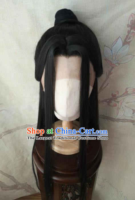 Chinese Cosplay Swordsman Hairpieces Traditional Drama Heaven Official Blessing Xie Lian Handmade Front Lace Wigs Headdress Ancient Prince Hair Accessories